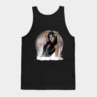 Sugar Skull Vision Blue Eyes Black Lips Full Moon Tank Top